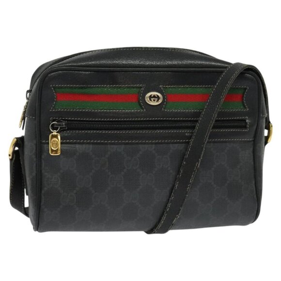 GUCCI GG Supreme Web Sherry Line Bag PVC Black Gold 119 02 087 Auth 120941